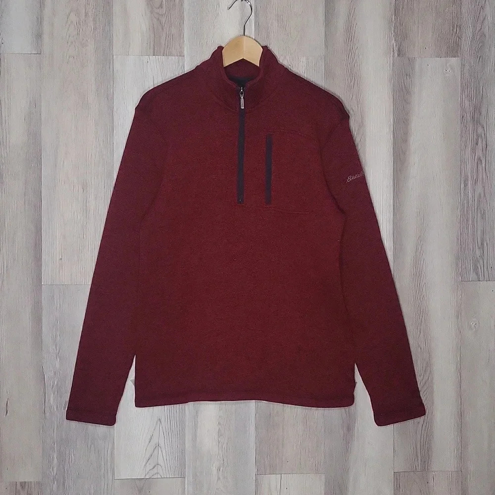 Eddie Bauer Red Marled Quarter Zip Long Sleeve High Neck Pullover Mens Med‎